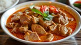 Panaeng Curry with Pork.Sliced Meat in red curry paste and coconut milk.Thai style food.