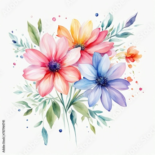 Vibrant watercolor-style image by a stock photographer, featuring a colorful flower against a clean white background. Artistic and detailed, perfect for various design needs.