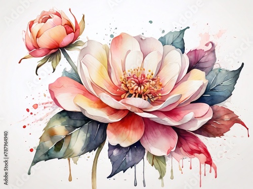 Vibrant watercolor-style image by a stock photographer, featuring a colorful flower against a clean white background. Artistic and detailed, perfect for various design needs.