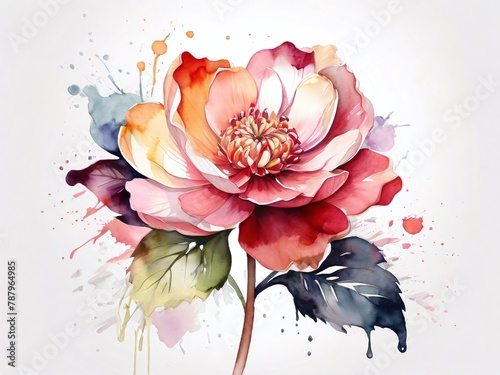 Vibrant watercolor-style image by a stock photographer, featuring a colorful flower against a clean white background. Artistic and detailed, perfect for various design needs.