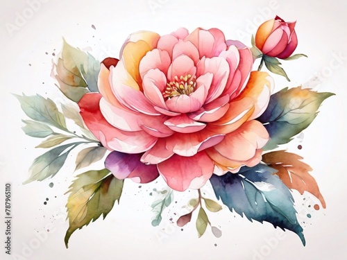Vibrant watercolor-style image by a stock photographer, featuring a colorful flower against a clean white background. Artistic and detailed, perfect for various design needs.
