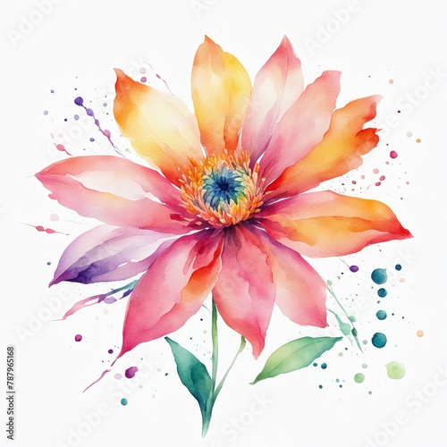 Vibrant watercolor-style image by a stock photographer, featuring a colorful flower against a clean white background. Artistic and detailed, perfect for various design needs.