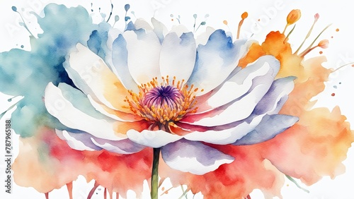 Vibrant watercolor-style image by a stock photographer, featuring a colorful flower against a clean white background. Artistic and detailed, perfect for various design needs.