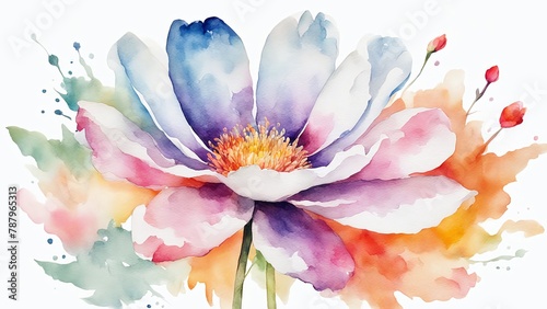 Vibrant watercolor-style image by a stock photographer, featuring a colorful flower against a clean white background. Artistic and detailed, perfect for various design needs.