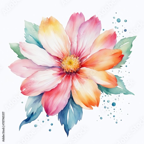 Vibrant watercolor-style image by a stock photographer, featuring a colorful flower against a clean white background. Artistic and detailed, perfect for various design needs.
