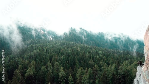 Pahalgam, Kashmir, India - 09 May 2023: Beautiful view of Pahalgam during summer season fresh frozen Himalayas glacier mountains, view of Betab Valley and green fir and pine tree line forest Clip 83 photo