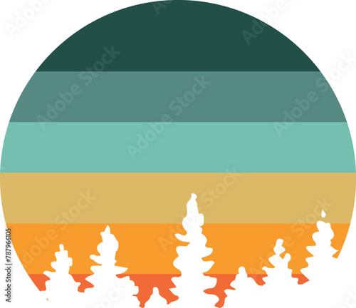 Sunset Retro Template Retro vintage circle sunset background grunge - pine Trees