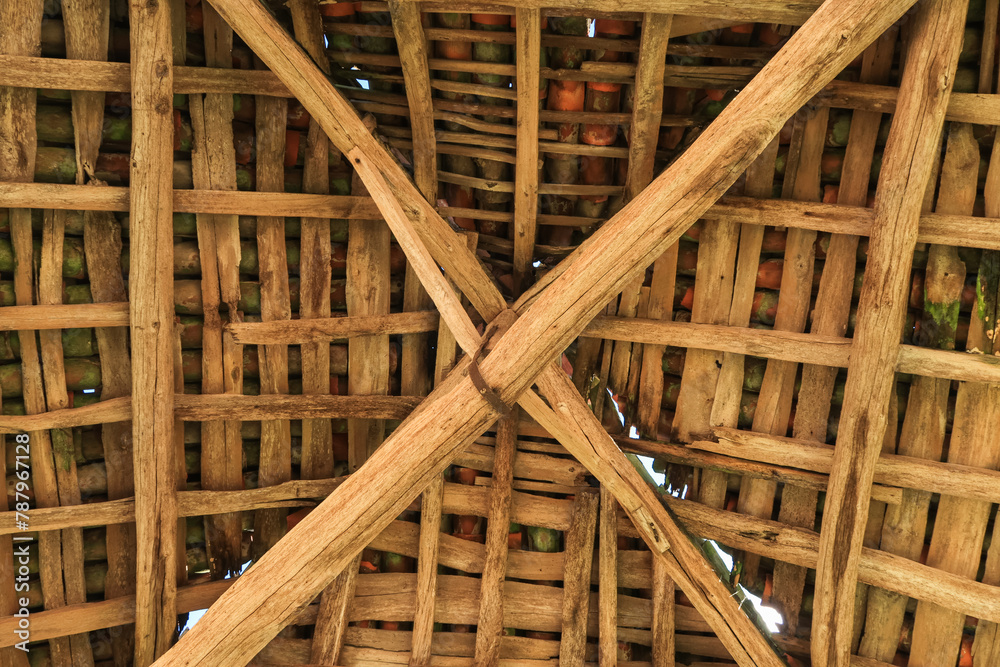 Roof ancient poles vault truss roof tiles art history