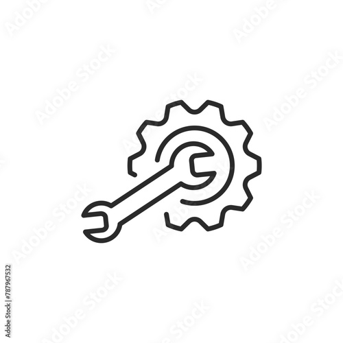 Wrench and gear icon. Simple icon for maintenance, mechanical work and system adjustments. Ideal for industrial and engineering applications in web design and user interfaces. Vector illustration.