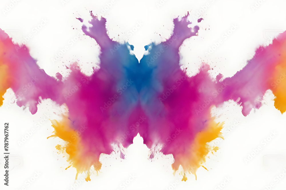 Fototapeta premium Photo colorful Rorschach inkblot test isolated on white. Generative AI