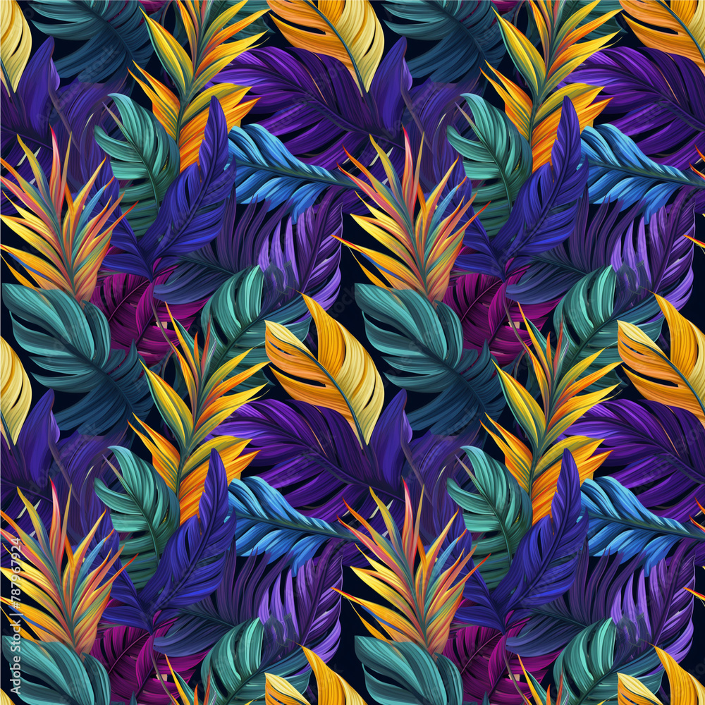 A colorful and vibrant image of a tropical forest with a variety of green A colorful and vibrant image of a tropical forest with a variety of green