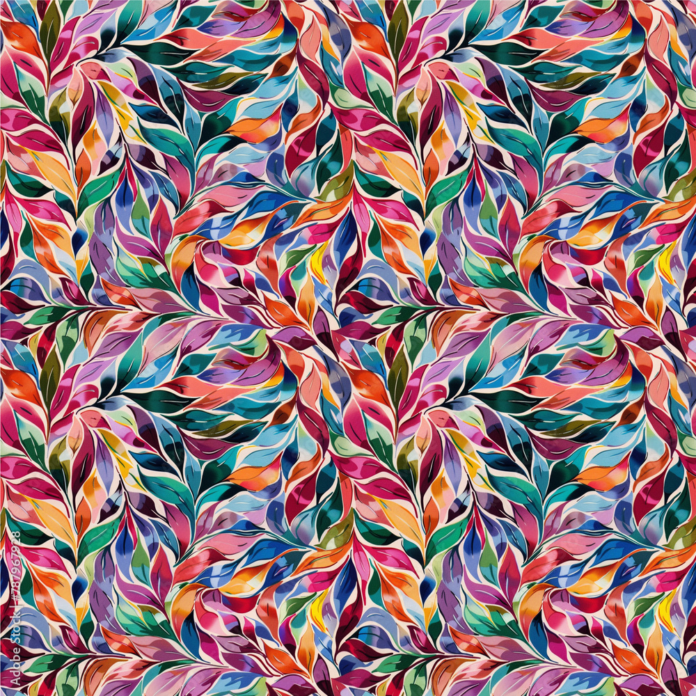 A colorful leafy pattern with a variety of colors