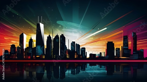 Bold patterns and silhouettes in modern design, colorful vector cards with dynamic lines, black and night, dynamic city silhouettes and modern designs, vibrant vector illustrations for business banner