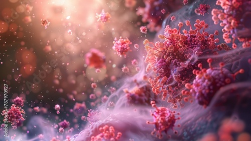 A detailed visualization of allergic reactions at the cellular level in skin, with mast cells releasing histamines photo