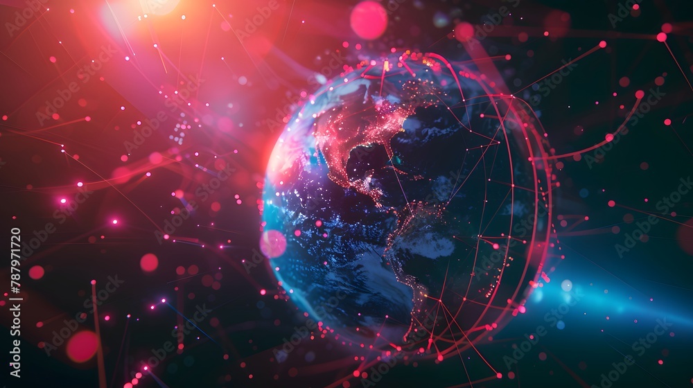 Obraz premium An artistic representation of a digital globe with network connections symbolizing global communication and technology.