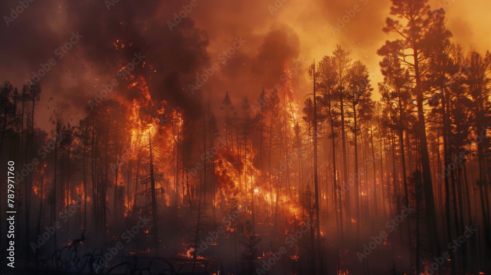 Wildfire is caused by human deforestation. Wildfire is caused by human deforestation.