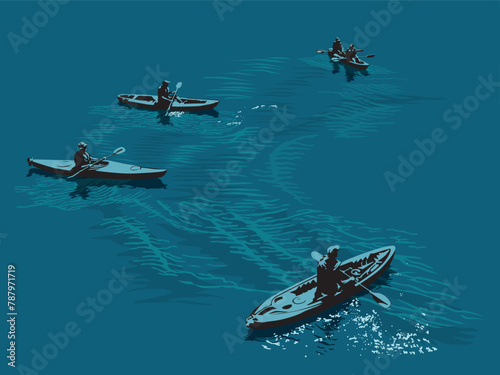 Kayaking Adventure Team in illustration graphic vector