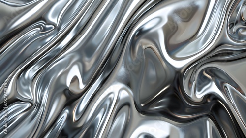 Abstract silver metallic texture with smooth, flowing lines creating a sense of movement and fluidity