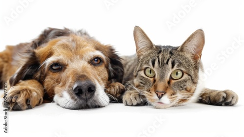 Expressive cat and dog together, conveying emotion, perfect for a sorry page, AI Generative. photo