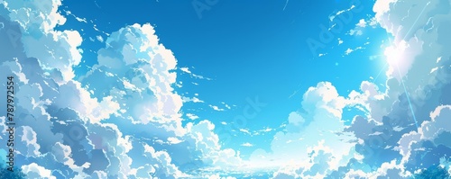 The serene setting under the bright blue sky and fluffy clouds on a sunny, clear summer day feels refreshing