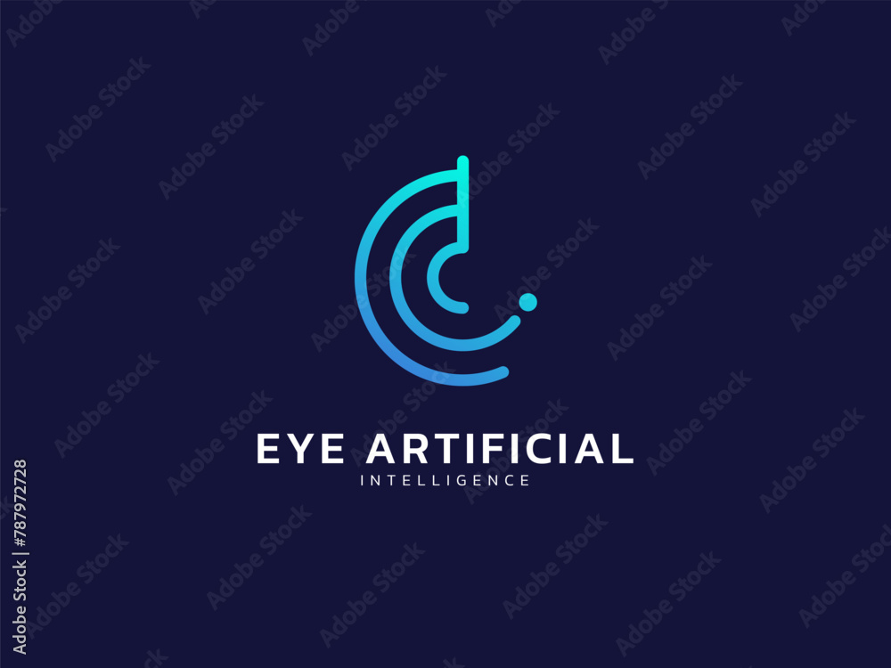 Naklejka premium Artificial intelligence with Radar scan Technology Analysis logo vector design concept. AI technology logotype symbol for advance technology, tech company, identity, robotic, innovation, ui, web, ads.