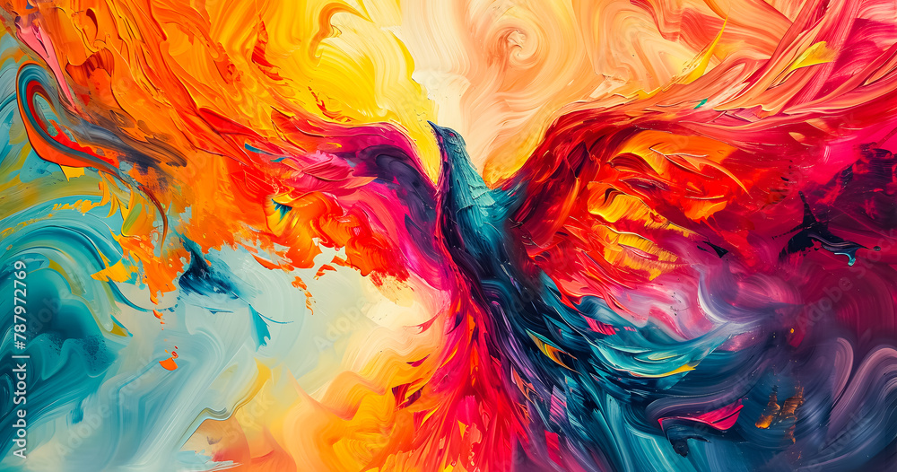 An abstract painting phoenix colorful feather background, 4K Desktop wallpaper An abstract painting phoenix colorful feather background, 4K Desktop wallpaper