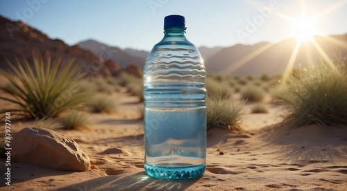Drinking water bottle on desert background