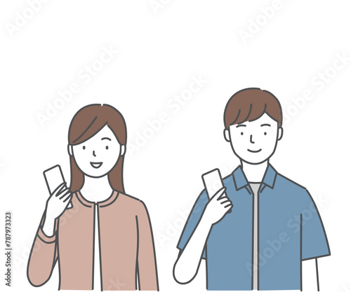 スマートフォンを使う若い男性と女性