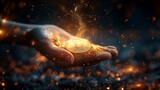 Hands Holding Bitcoin with Bokeh Light Background