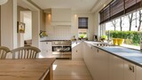 Bright and welcoming kitchen interior with modern appliances and stylish design