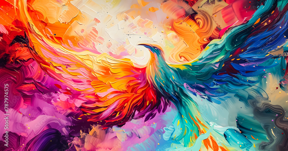 An abstract painting phoenix colorful feather background, 4K Desktop wallpaper An abstract painting phoenix colorful feather background, 4K Desktop wallpaper