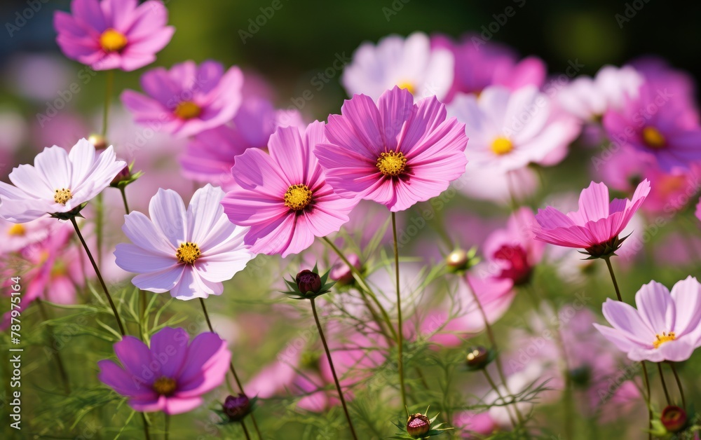 Blooming Cosmos Flowers in a Vibrant Garden Blooming Cosmos Flowers in a Vibrant Garden