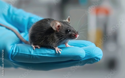 Laboratory Mouse on Gloved Hand photo