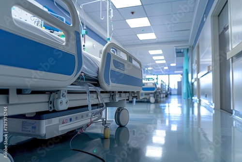 biometrics, immediate patient health care service monitoring, and a recovery intensive care unit (ICU) ward with life support at a hospital banner with area for copy.