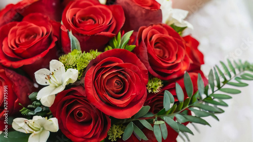 Gold rings on a wedding bouquet 