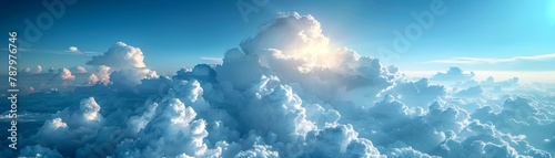 Scenic natural blue sky, elevated fluffy clouds, tranquil peaceful day, majestic clear atmosphere, sunny summer landscape
