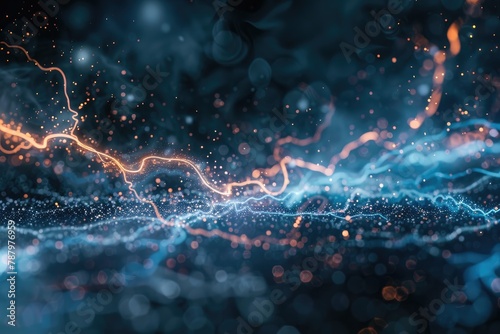 depiction of the bitcoin blockchain's digital lightning network and its lightning-fast transaction speed per second defi. photo