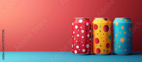 Soda drink can advertising. Banner in colorful background
