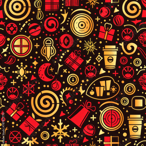 festive winter pattern, Feature lunar new year icons, Korean traditional