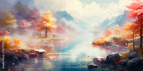 A living watercolor where colors blend and flow, forming new landscapes . Generative AI