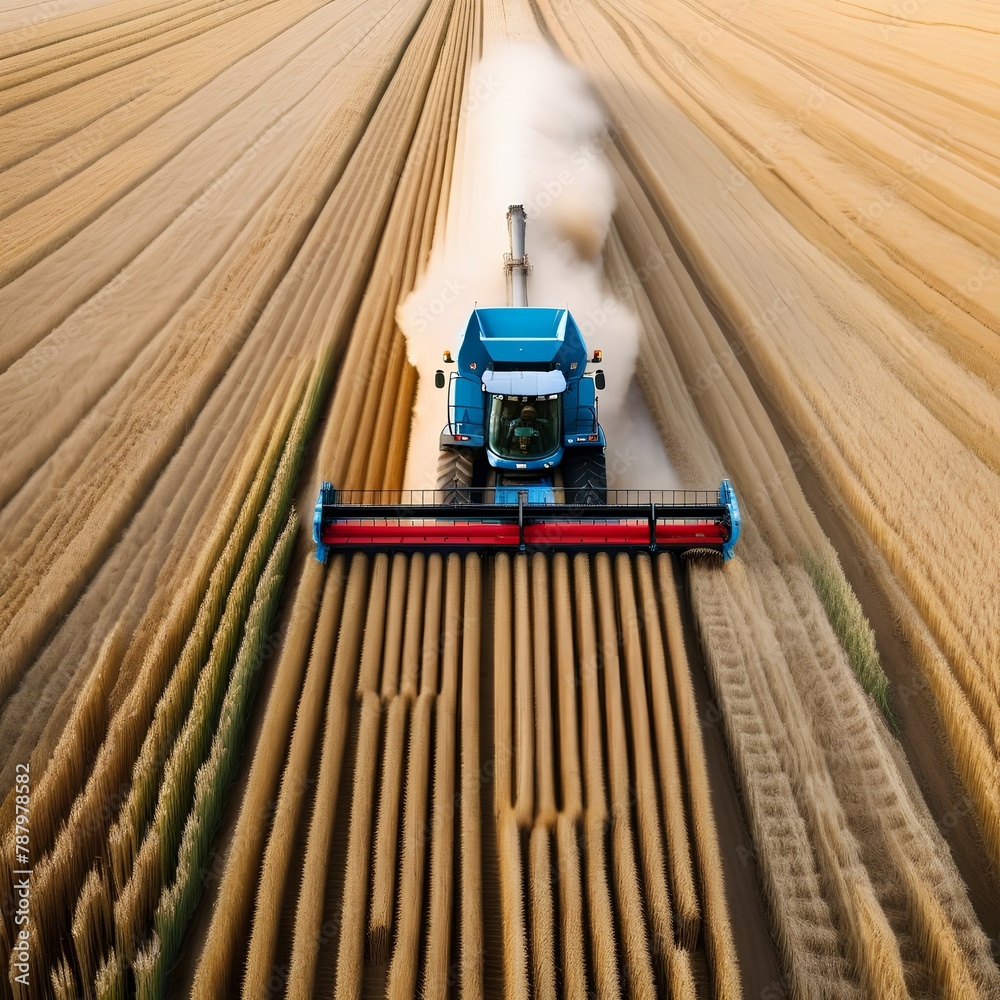 Tractor with trailer working in tandem alongside a working combine