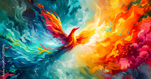 An abstract painting phoenix colorful feather background, 4K Desktop wallpaper