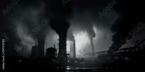 industrial scene with towering smokestacks emitting plumes of smoke. Generative AI photo