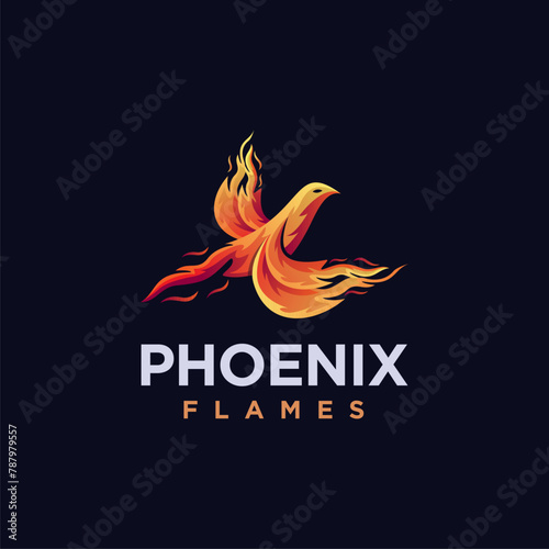 Modern abstract Fire phoenix logo icon vector template on black background