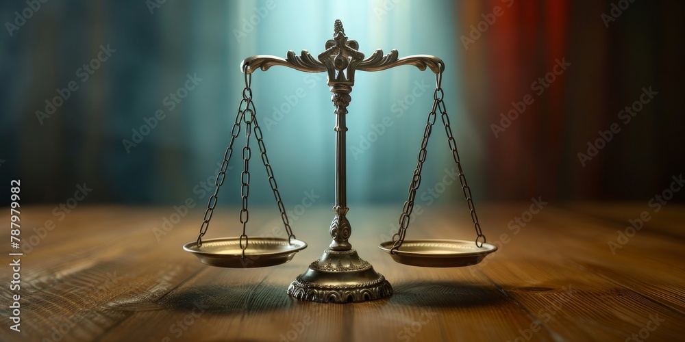 Justice Scale on Wooden Table. Generative AI Justice Scale on Wooden Table. Generative AI