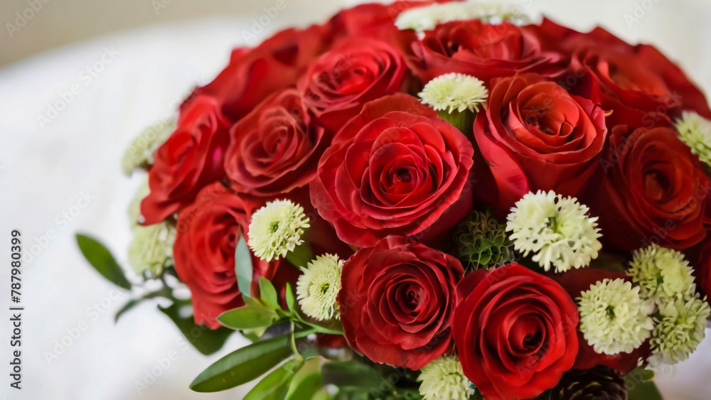 Naklejka premium close-up, selective focus,, bright, red roses. Floral background, 