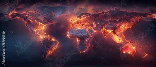 Globally visualized cloud network highlights the interconnectedness and unified data centers worldwide photo