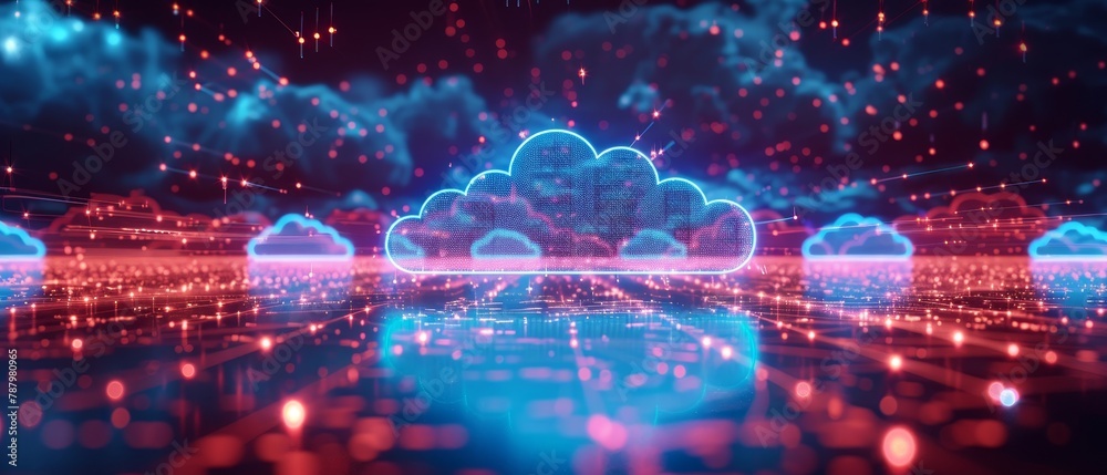 Depicting a global cloud network, highlighting the interconnectedness and integration of data centers across the globe - obrazy, fototapety, plakaty 