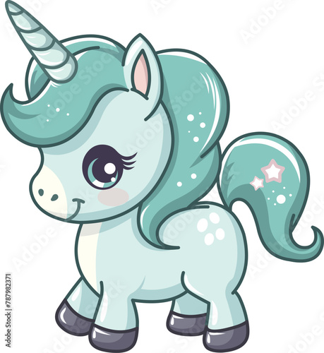 Happy and cute teal unicorn