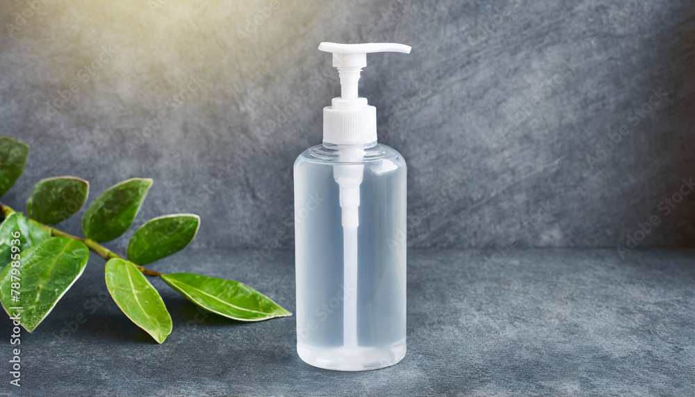 bottle of hand sanitizer and leaf bottle of hand sanitizer and leaf